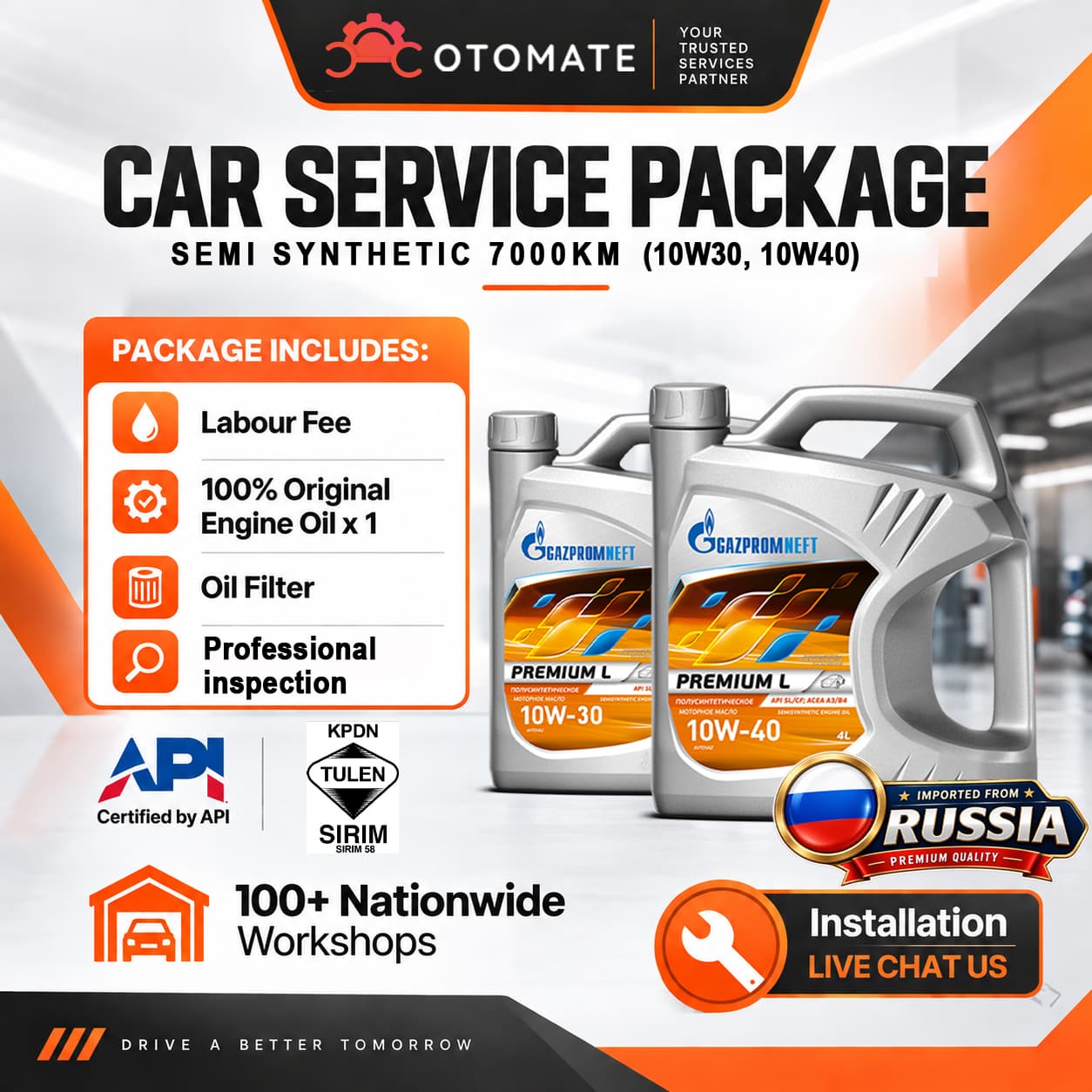 ENGINE OIL SERVICE: 10W30, 10W40 SEMI SYN-4L [GAZPROM NEFT]