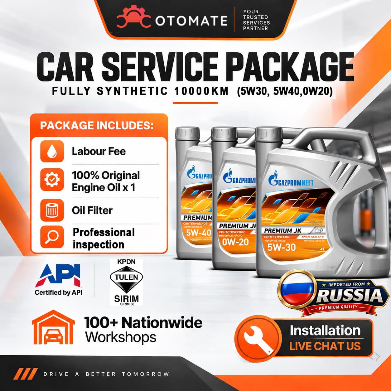 ENGINE OIL SERVICE: 5W30, 5W40, 0W20 FULLY SYN-4L [GAZPROM NEFT]